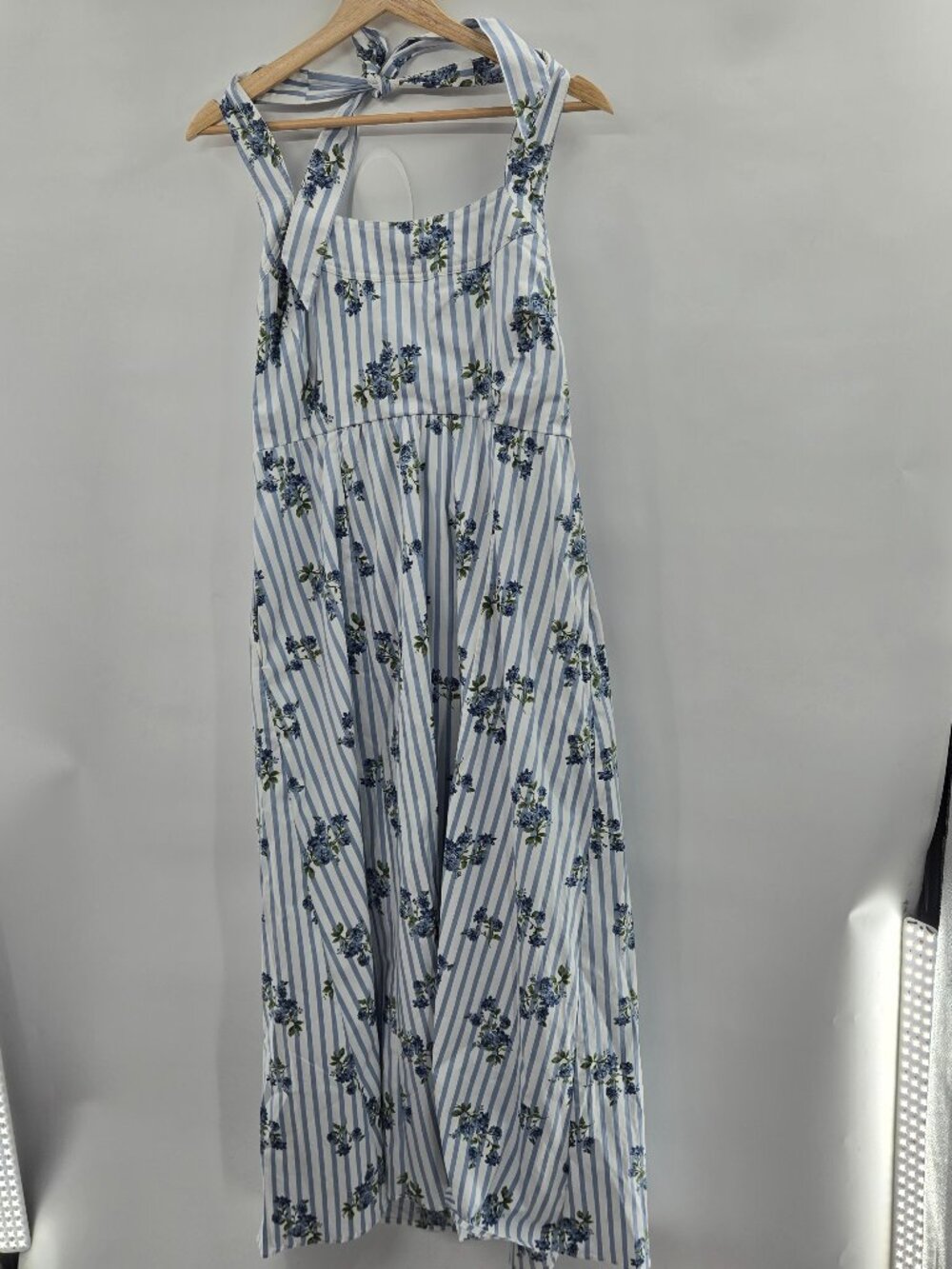 Laura Ashley Striped Floral Cottagecore Halter Maxi Dress Size Medium NWOT